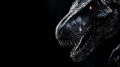 High-contrast 3D dinosaur head render with specular-scaled skin detail