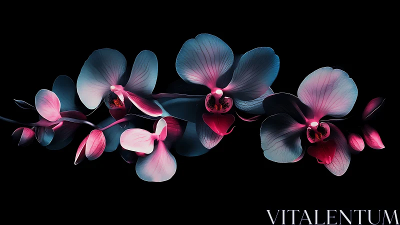 Digital painting study of neon-lit Phalaenopsis orchid garland.