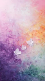 Ethereal white blossoms drifting across pastel sunset canvas.