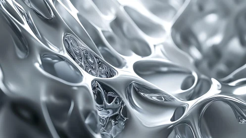 Abstract Metallic Surface with Futuristic Liquid Texture Design.