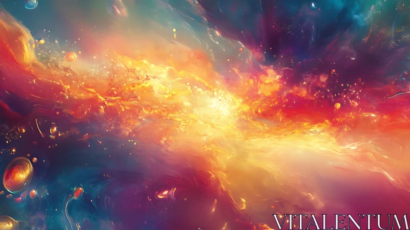 Vibrant nebula cloud spans center with swirling cosmic light