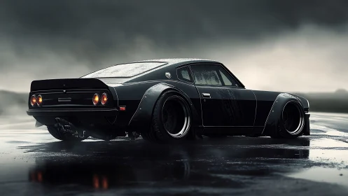 Midnight muscle coupe prowls a rain glazed runway dream