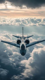 Swept wing jet aircraft cruises above dense stratocumulus deck