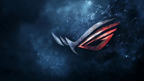 Futuristic red emblem cuts through glowing cosmic mist.