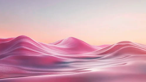 Luminous pink dunes beneath a pastel gradient sky.