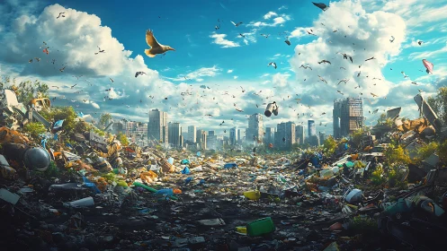 Sky of gulls above a plastic-choked canyon of lost cities.