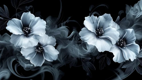 Ethereal White Blooms Dance Against Midnight Darkness.