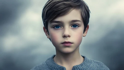Hyperreal portrait of blue-eyed child in cool soft lighting