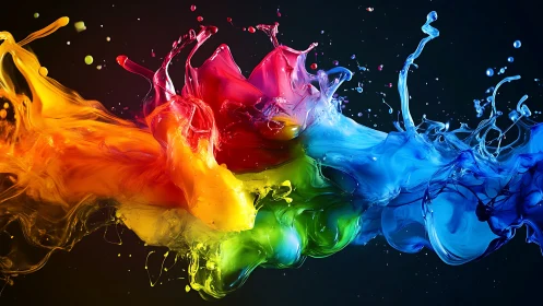 Digital painting of fluid rainbow color collision dynamics.