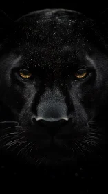 Black Panther Portrait with Golden Eyes and Cosmic Head Detail.