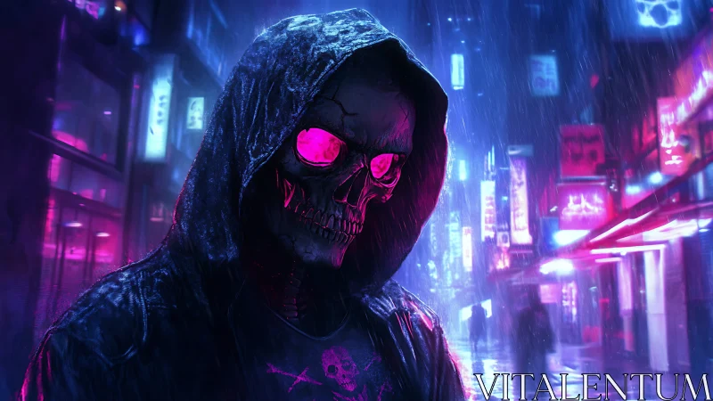 Neon Reaper in the Rainstorm Alley of Electric Night.