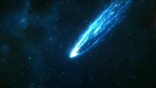 Blue energy comet streaks across deep star field.