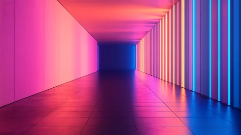 Neon corridor extends into a glowing futuristic horizon.
