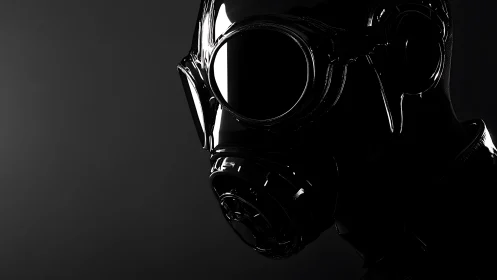 Glossy gas mask profile in dramatic low key lighting.