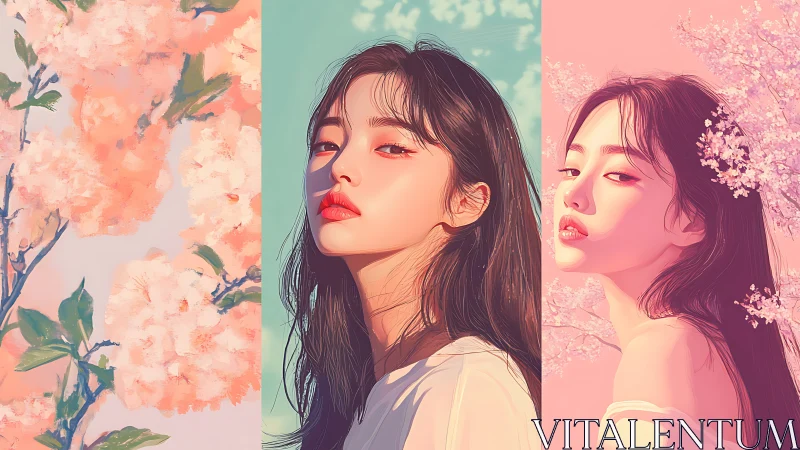 Digital triptych portrait contrasts spring blossoms and light