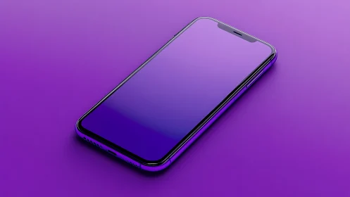 Modern smartphone positioned on purple gradient surface