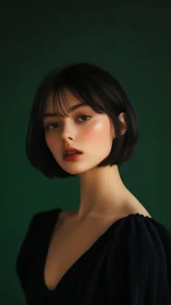 Digital portrait of bob-haired woman in soft chiaroscuro style.