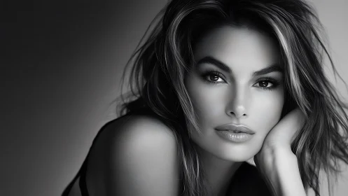 Monochrome close-up portrait uses soft key lighting and shallow depth