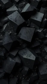 Angular black geometric blocks with textured matte surfaces.