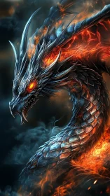 Digital rendering depicts metallic scaled dragon with fire core