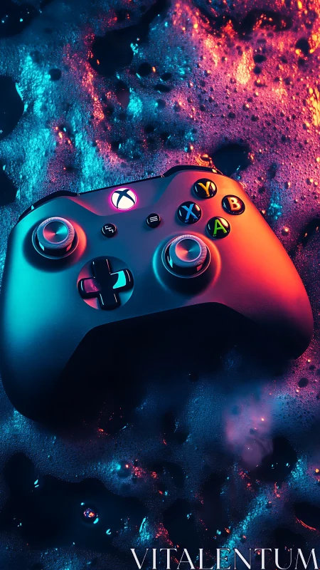 Xbox controller rendered with neon cyan and magenta lighting effects