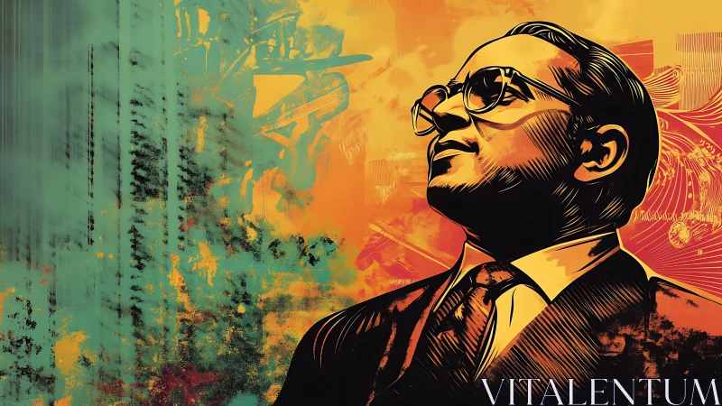 Portrait of visionary leader in bold abstract colors.