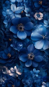 Deep Blue Floral Arrangement With Contrasting Gold Stamen Centers