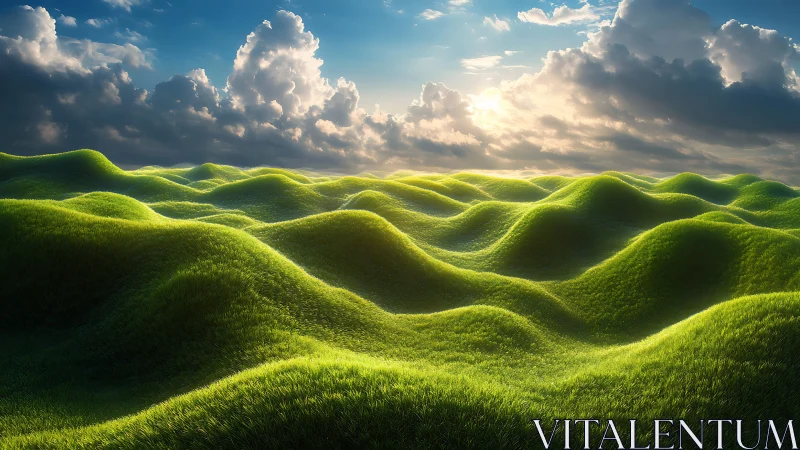 Sunlit Waves of Grass Rolling Beneath a Gentle Sky.