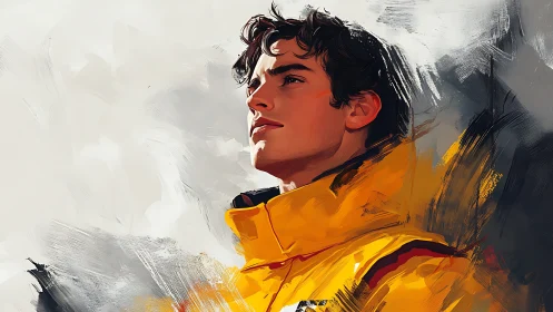 Vivid portrait of confident youth in yellow jacket profile.