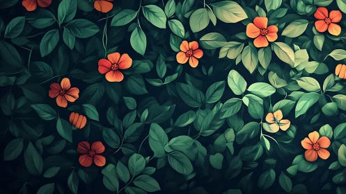 Soft orange blossoms nestled in lush emerald garden leaves.