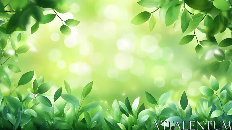 Lush green leaf border framing soft bokeh background.