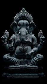 Midnight stone Ganesha radiates calm in sculpted shadows.