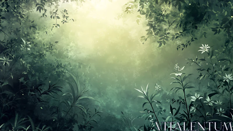 Ethereal Forest Clearing with Luminous Canopy.