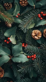 Evergreen holiday foliage forms a rich festive backdrop
