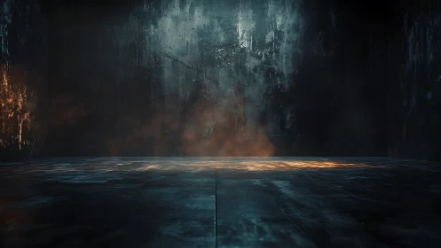 Industrial concrete chamber renders moody volumetric light floor