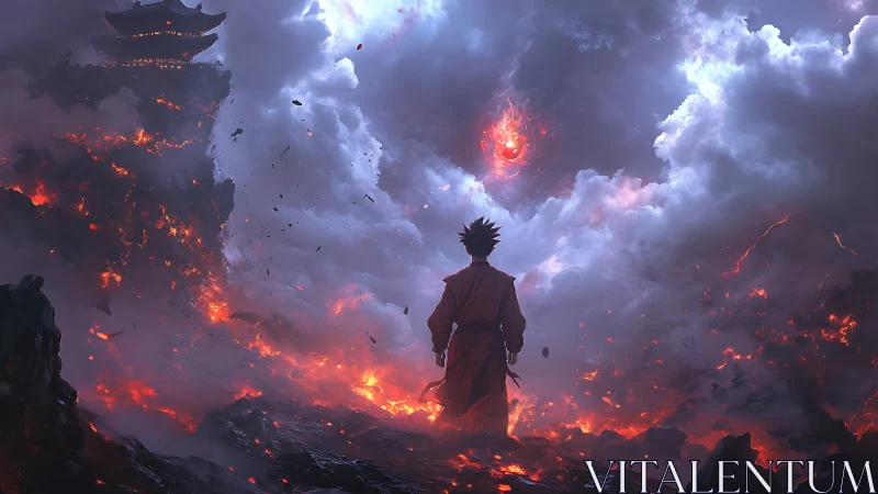 Storm-torn sky opens as lone warrior confronts flaming eye