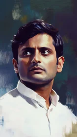 Resolute gaze in painted light, a modern classic portrait.