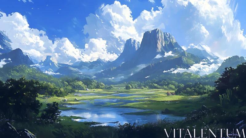 Cloud towers trade secrets with emerald valley rivers below