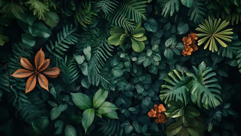 Lush tropical foliage forms a tranquil emerald tapestry