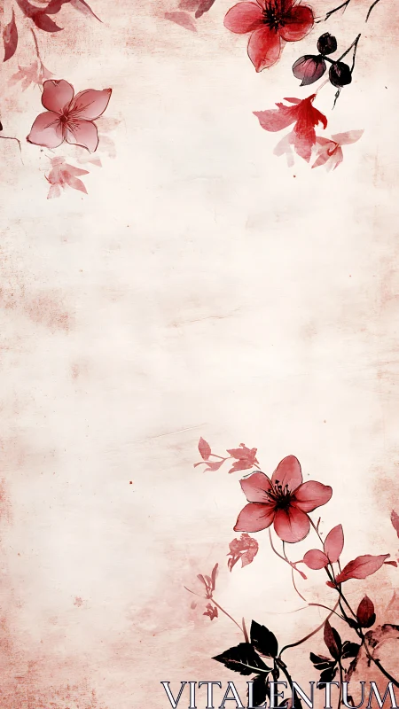 Vertical floral border with soft pink watercolor flowers.