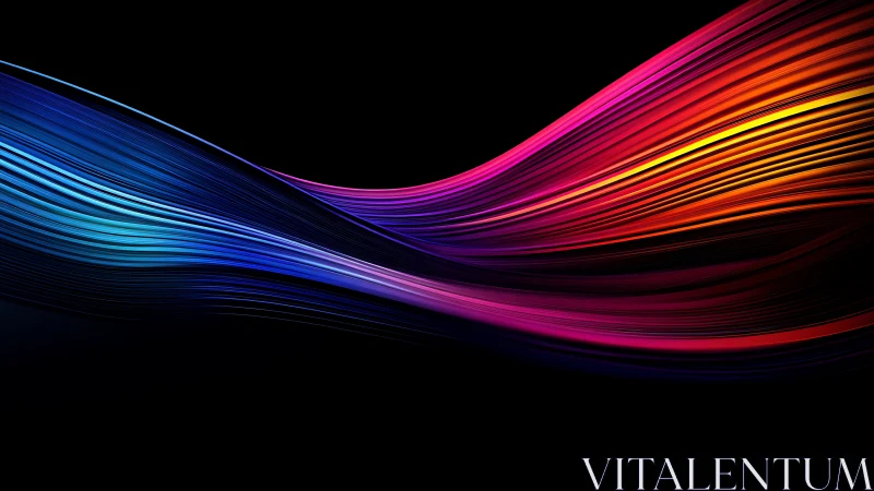 Curved multicolor light streaks traverse a black background