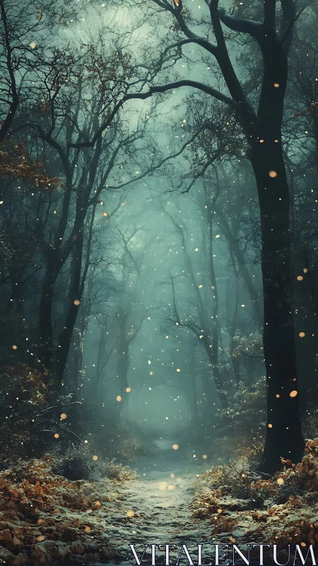 Enchanted Forest Path with Ethereal Lights