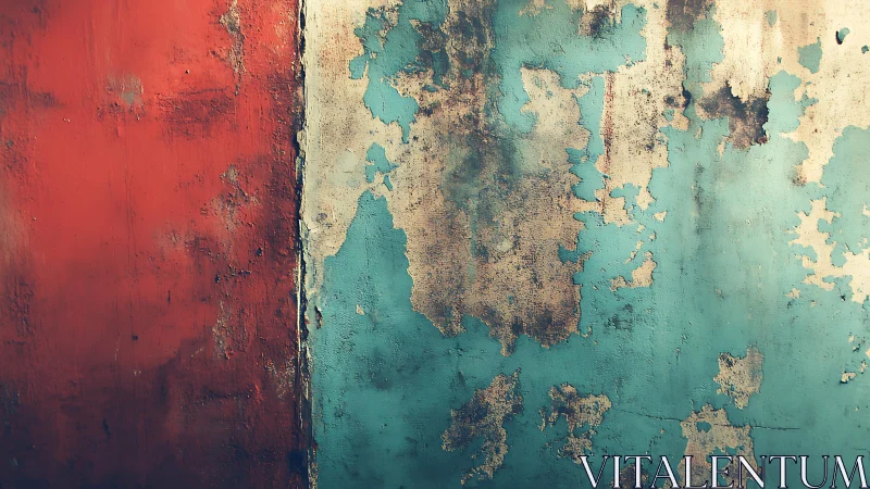 Weathered red and teal painted wall with vintage texture.