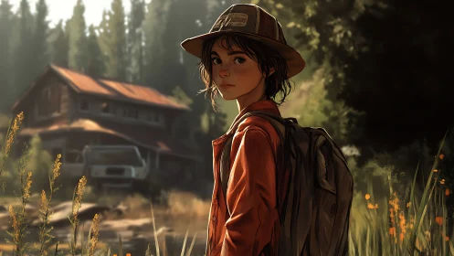 Backwoods drifter pauses by a rusted house of lost summers.