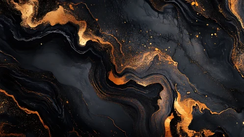 Fluid black-gold marbling with high-contrast metallic pigment streams