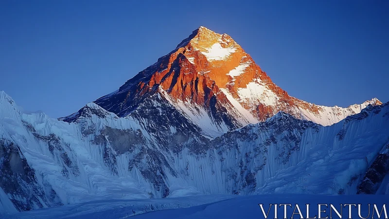 Golden sunrise crowns a peaceful snow-covered mountain peak