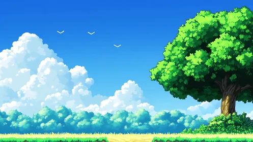 Sunlit meadow daydream beneath a bright summer tree.