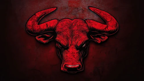 Red bull head emblem with textured shadows on dark field.