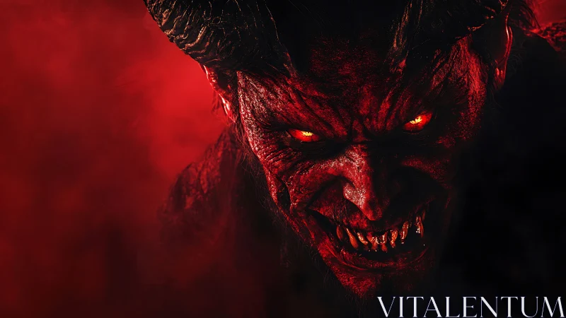 Red-lit horned creature portrait uses high-contrast lighting