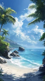 Tropical Beach Paradise with Palm Trees and Azure Waters
